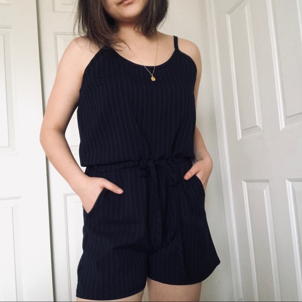 ✨Blue Pinstripe Romper made in korea✨